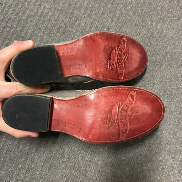 Freebird Gray and Brown Flats with Distressed Leather and Ankle Strap Si… - Picture 9 of 12